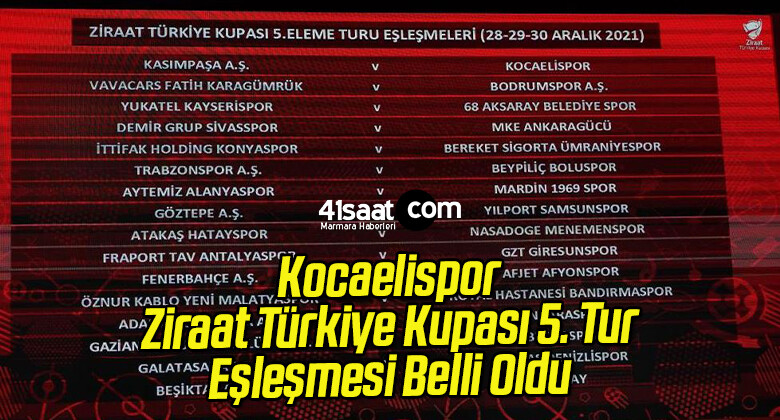 Kocaelispor’un Ziraat Türkiye Kupası 5. Tur’da Kiminle Eşleştiği Belli Oldu