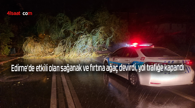 Edirne’de etkili olan sağanak ve fırtına ağaç devirdi, yol trafiğe kapandı